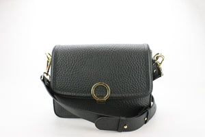 flo&sue Black Pebbled Italian Leather Crossbody