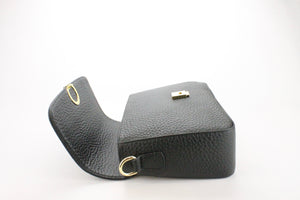 flo&sue Black Pebbled Italian Leather Crossbody