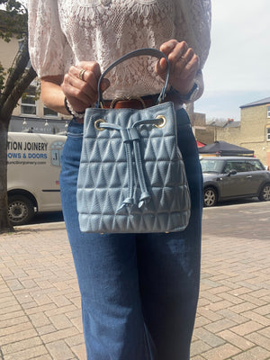 flo&sue blue /grey leather Quilted Bucket Bag