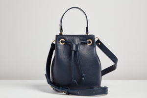 flo&sue Navy Blue Italian Leather Bucket Bag