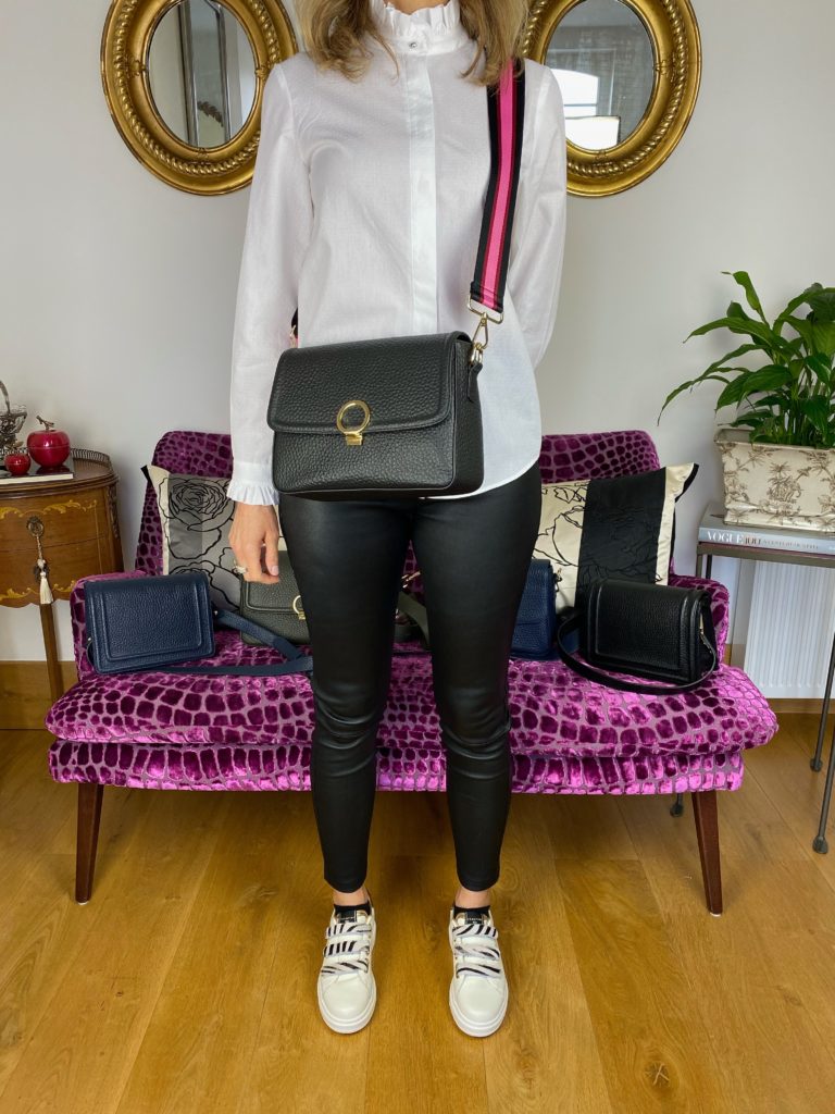 flo&sue Black Pebbled Italian Leather Crossbody